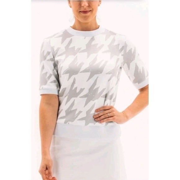 Foray Golf Women's XS Houndstooth Layering Short Sleeve Sweatshirt White Gray - Picture 2 of 12